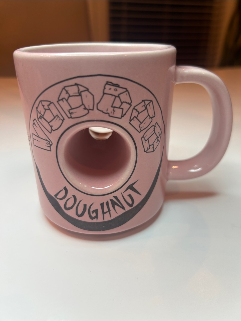 Vintage pink VOODOO DOUGHNUT Ceramic Mug with Built-In donut holder 🍩